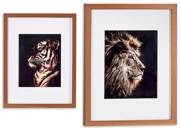 Quadro Tigre Leone Cristallo Bronce Vetro Truciolare (33 x 3 x 43 cm) (33 x 3 x 43 cm)