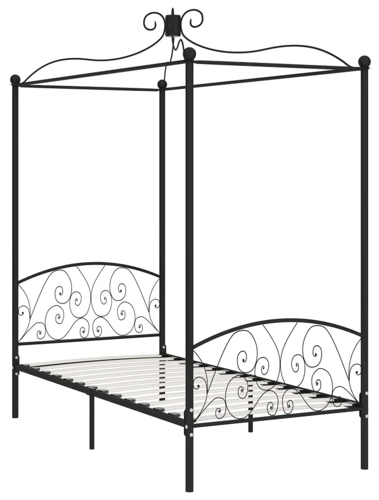 Letto a baldacchino nero in metallo 100x200 cm