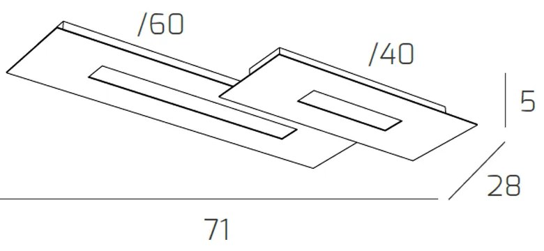 Plafoniera Moderna Rett. 2 Moduli Wally Metallo Grigio 2 Luci 2G11 71Cm