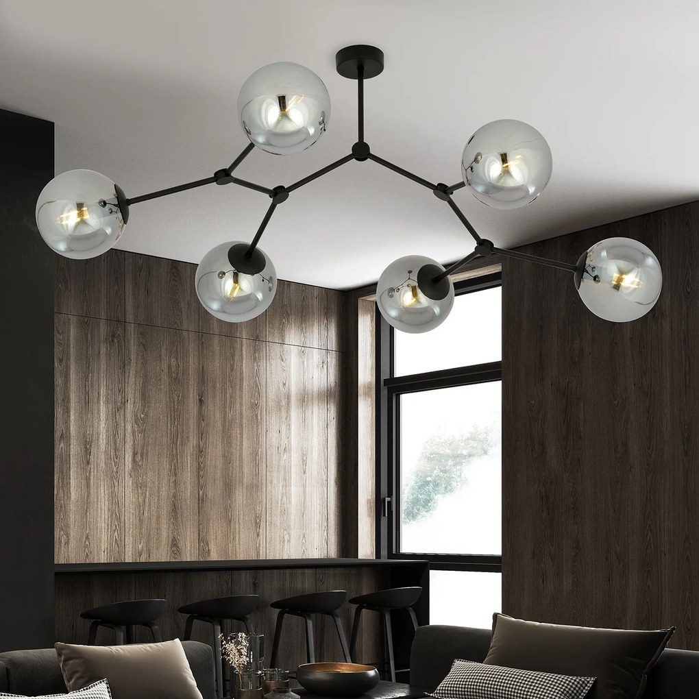 Plafoniera Minimal Iperione Acciaio Nero Grigio 6 Luci E14 Ip20