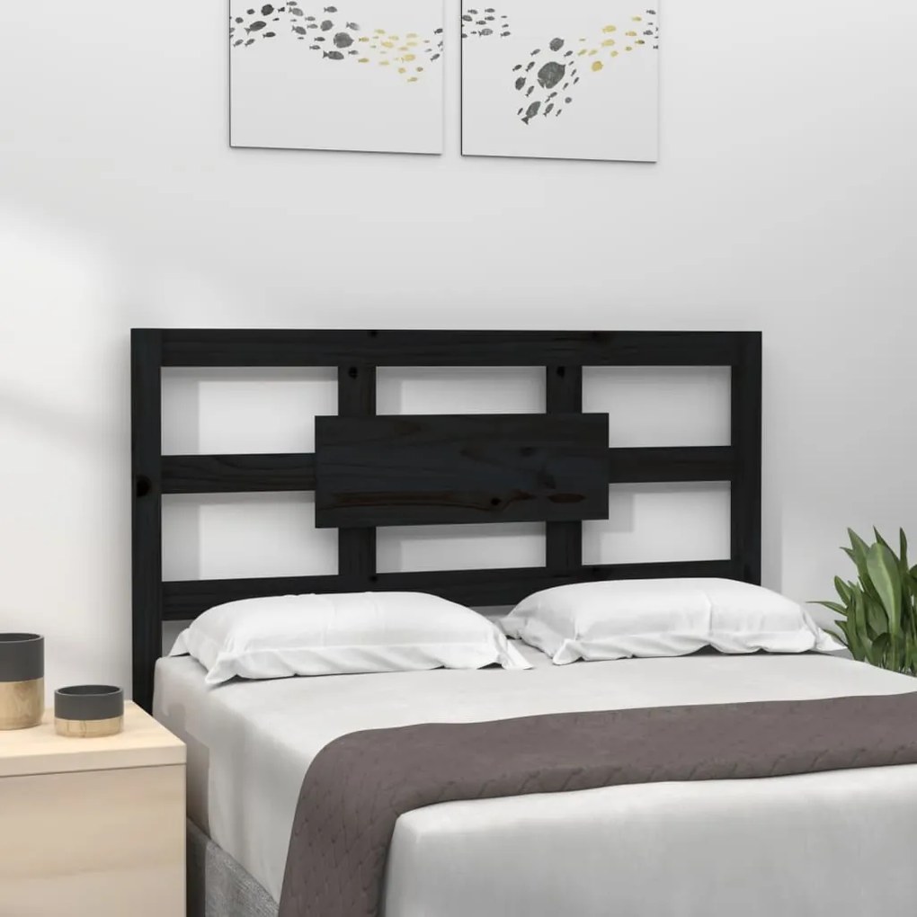 Testiera Per Letto Nera 95,5x4x100 Cm İn Legno Massello Di Pino /
