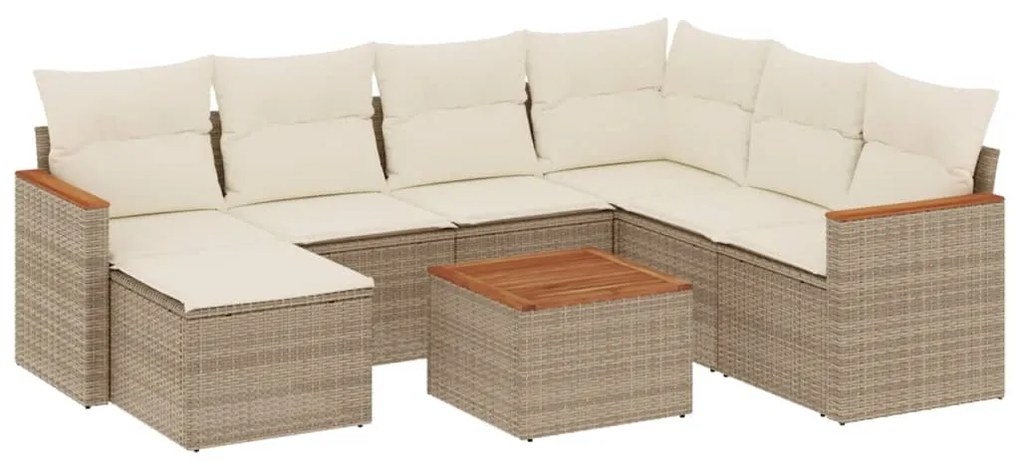 Set Divano da Giardino 8 pz con Cuscini Beige in Polyrattan