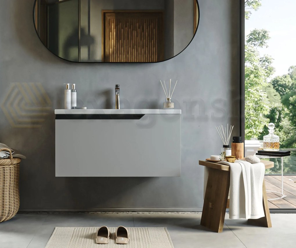 Mobile bagno clear grey 80x45 Modena un cassetto maniglia a gola con lavabo in ceramica lucida