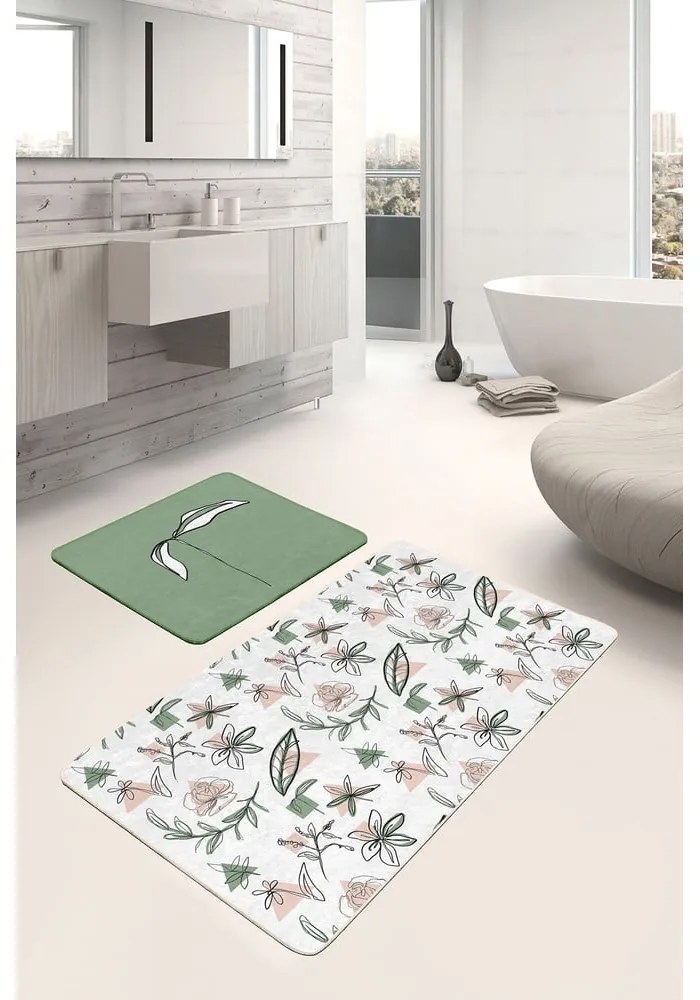 Tappetini da bagno bianco-verde in set di 2 pezzi 60x100 cm - Mila Home