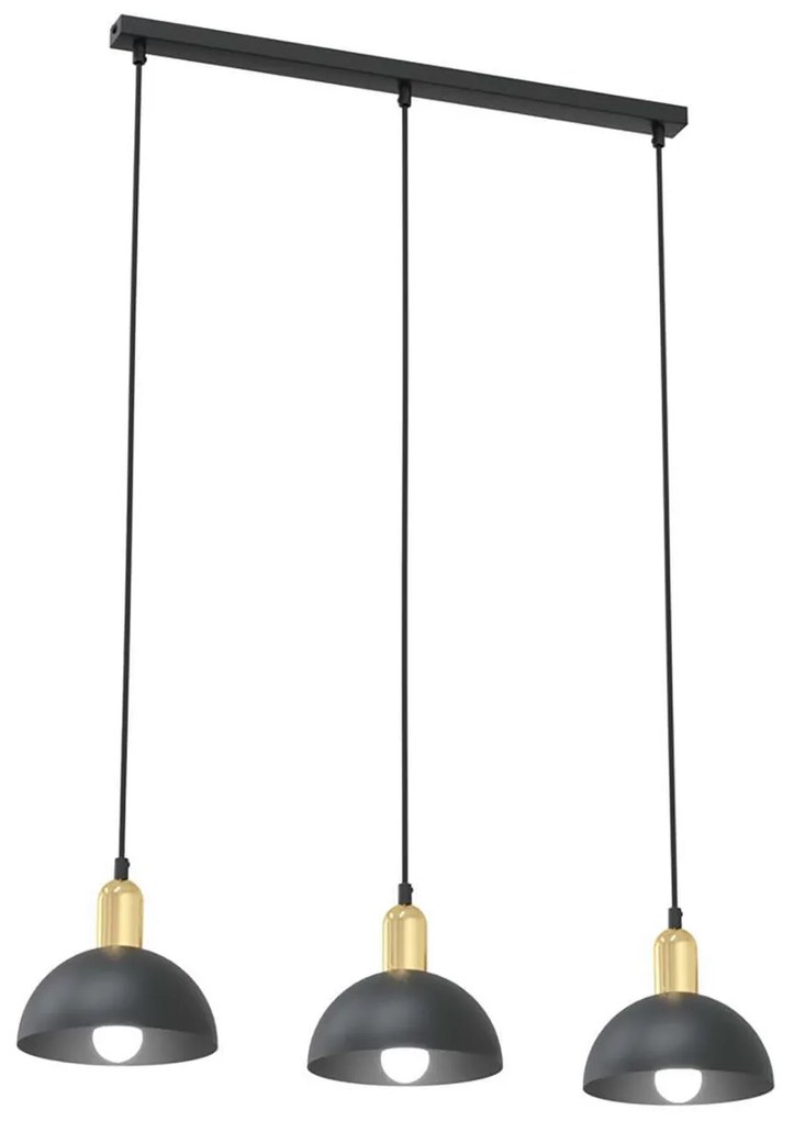 Lampadario 3 Luci Idunn In Acciaio Nero E Oro Diffusori A Cupola