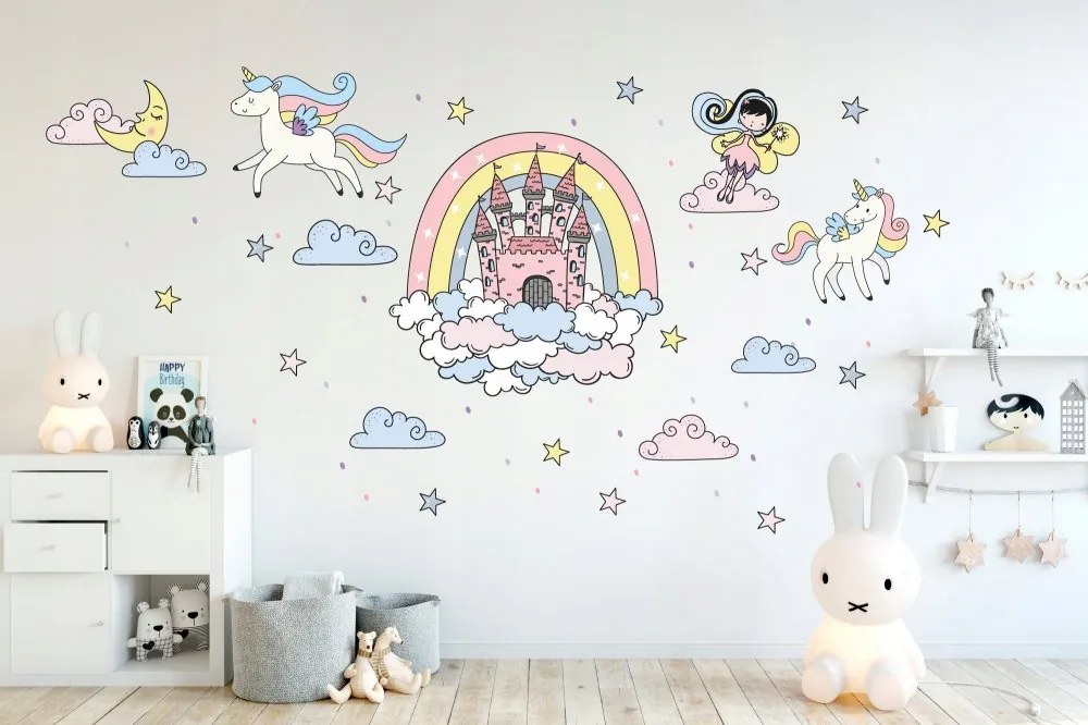 Adesivo murale da favola per bambina - fata e unicorno