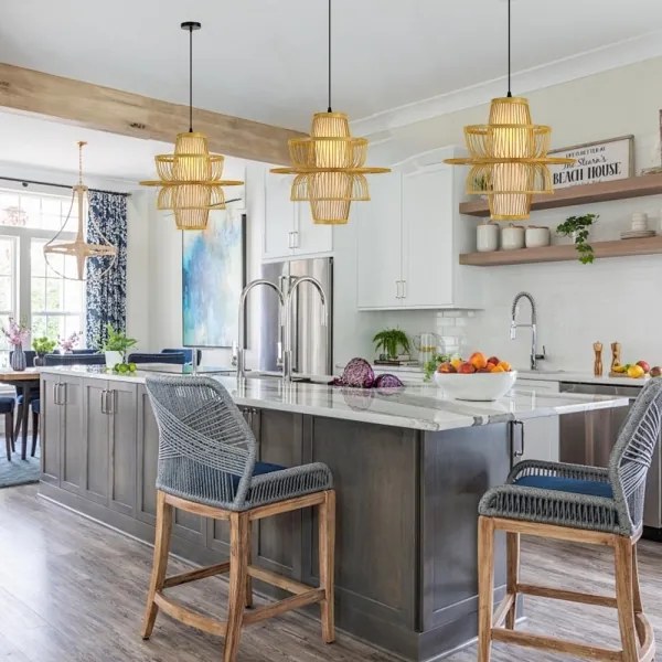 Immax 08254L - Lampadario a sospensione con filo PINCHOS 1xE27/40W/230V diametro 45 cm bambù