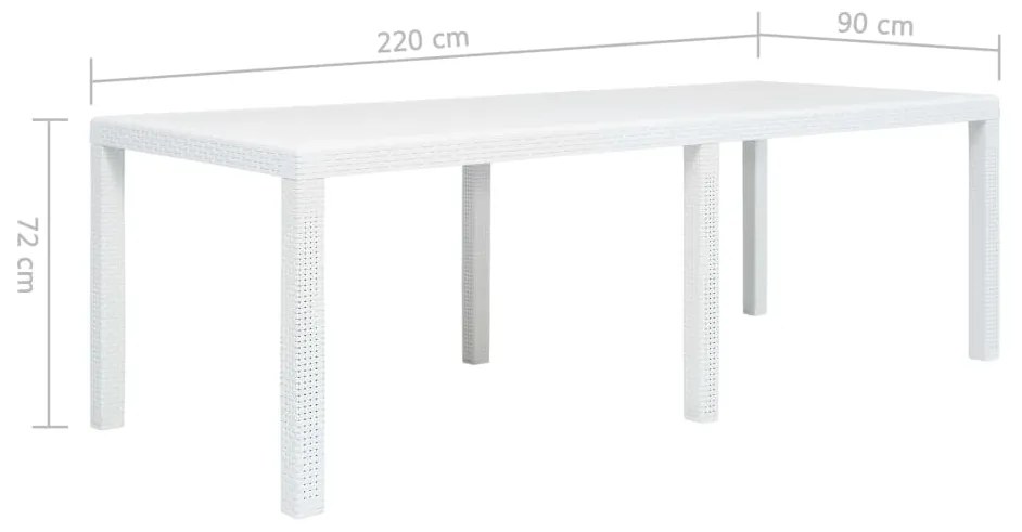 Tavolo da giardino bianco 220x90x72 cm in plastica stile rattan