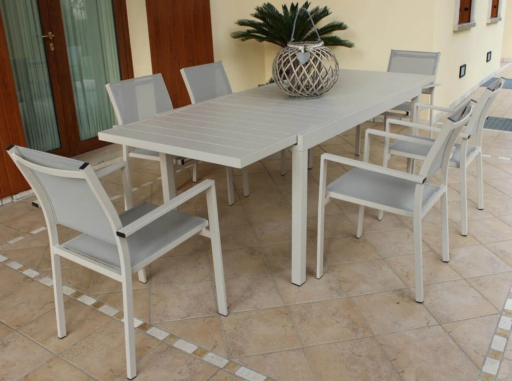 DEXTER - set tavolo in alluminio cm 160/240 x 90 x 75 h con 6 poltrone Venus
