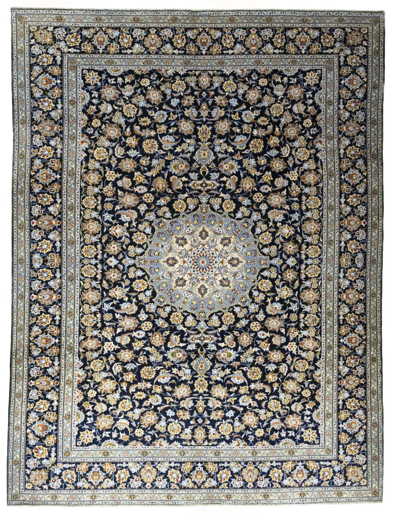 Kashan Tappeto 300 x 400 Blu (Iran) Annodato A Mano