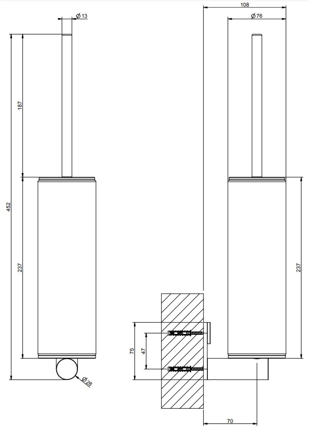 Porta scopino wc a muro nero steel brushed 54720 gessi