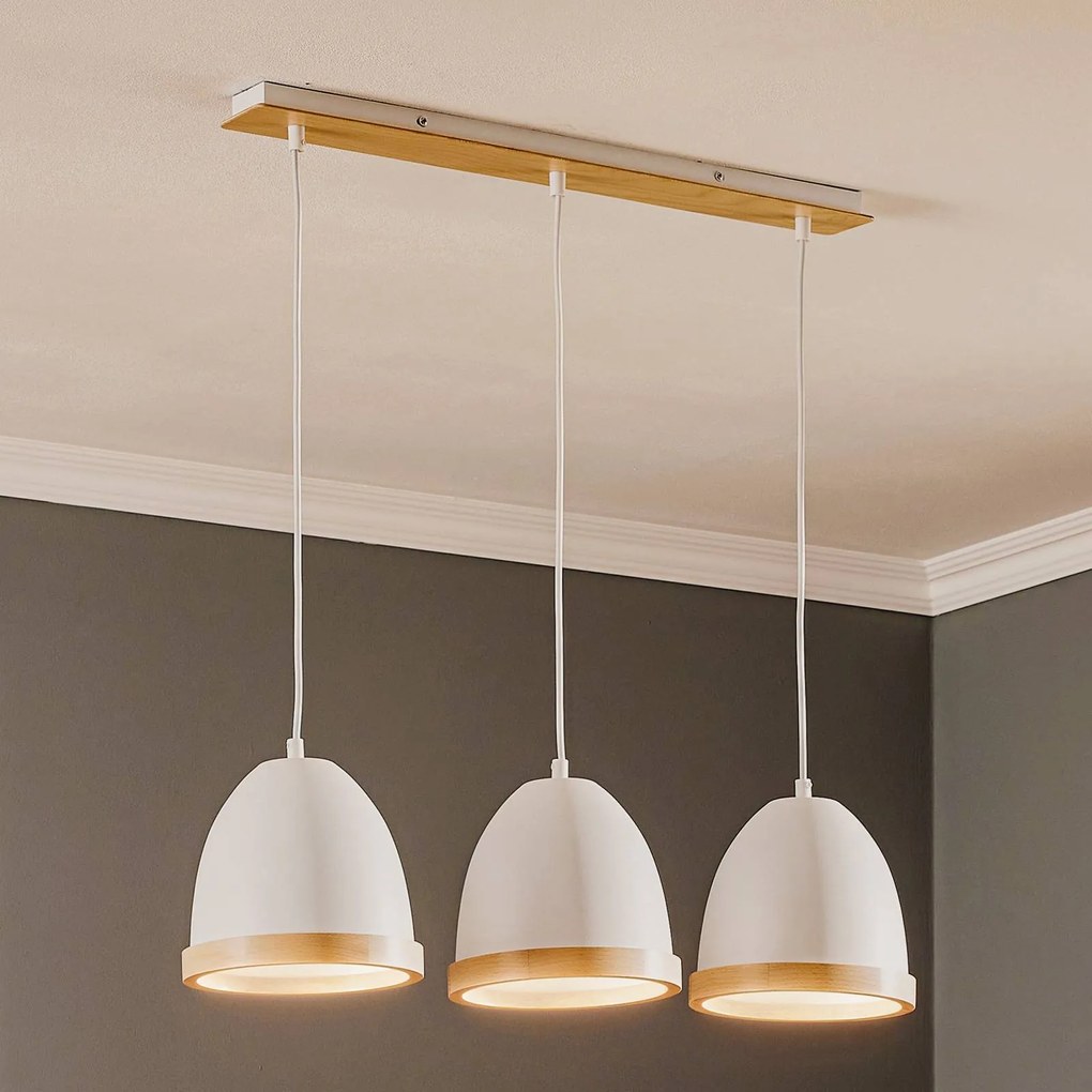 Eko-Light Lampada a sospensione Studio con decorazioni in legno a 3 luci bianca