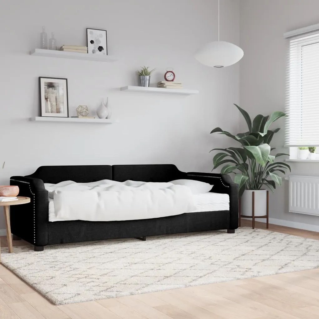 Divano Letto Con Materasso Nero 80x200 Cm İn Tessuto /