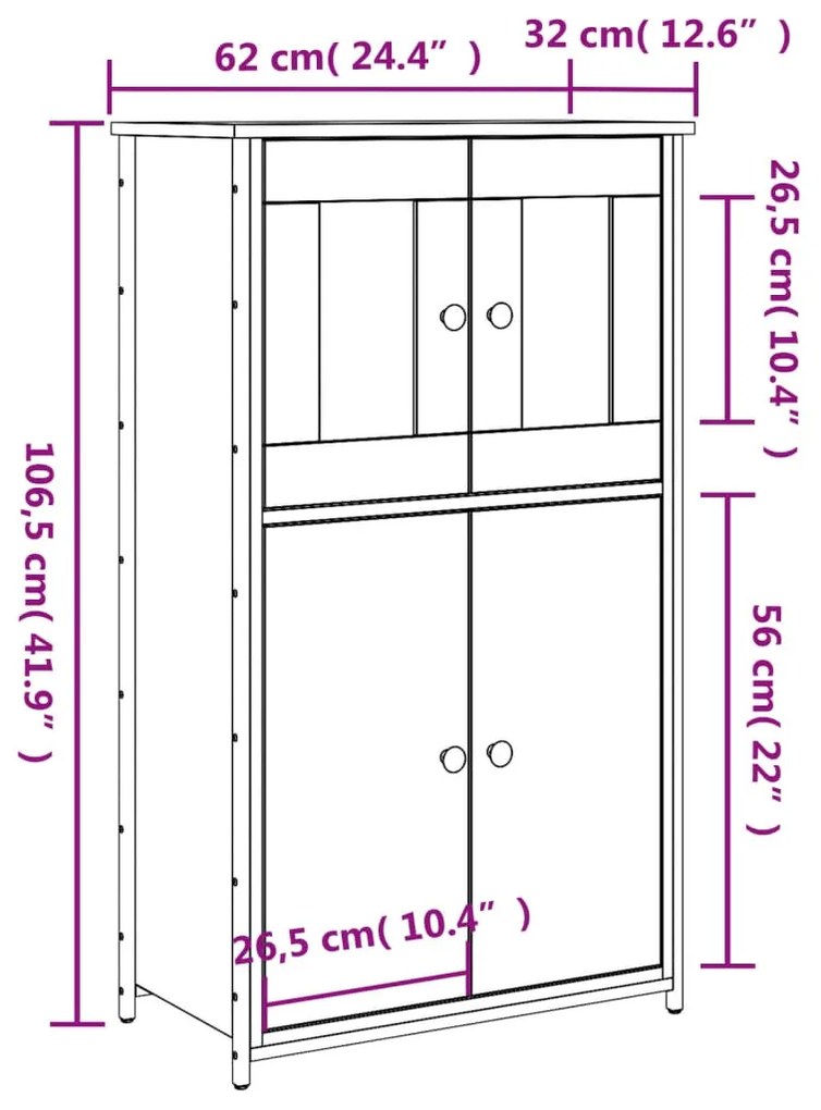 Credenza Rovere Fumo 62x32x106,5 cm in Legno Multistrato