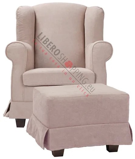 Poltrona imbottita in tessuto sfoderabile BERGERE BEIGE CON POUF