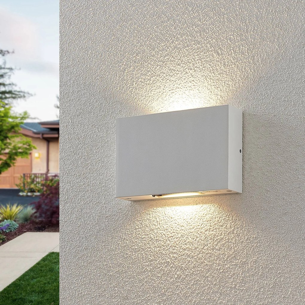 Applique da esterni a LED Katla Lucande, Bianco / Opale, Alluminio, Moderno, Applique LED da esterni