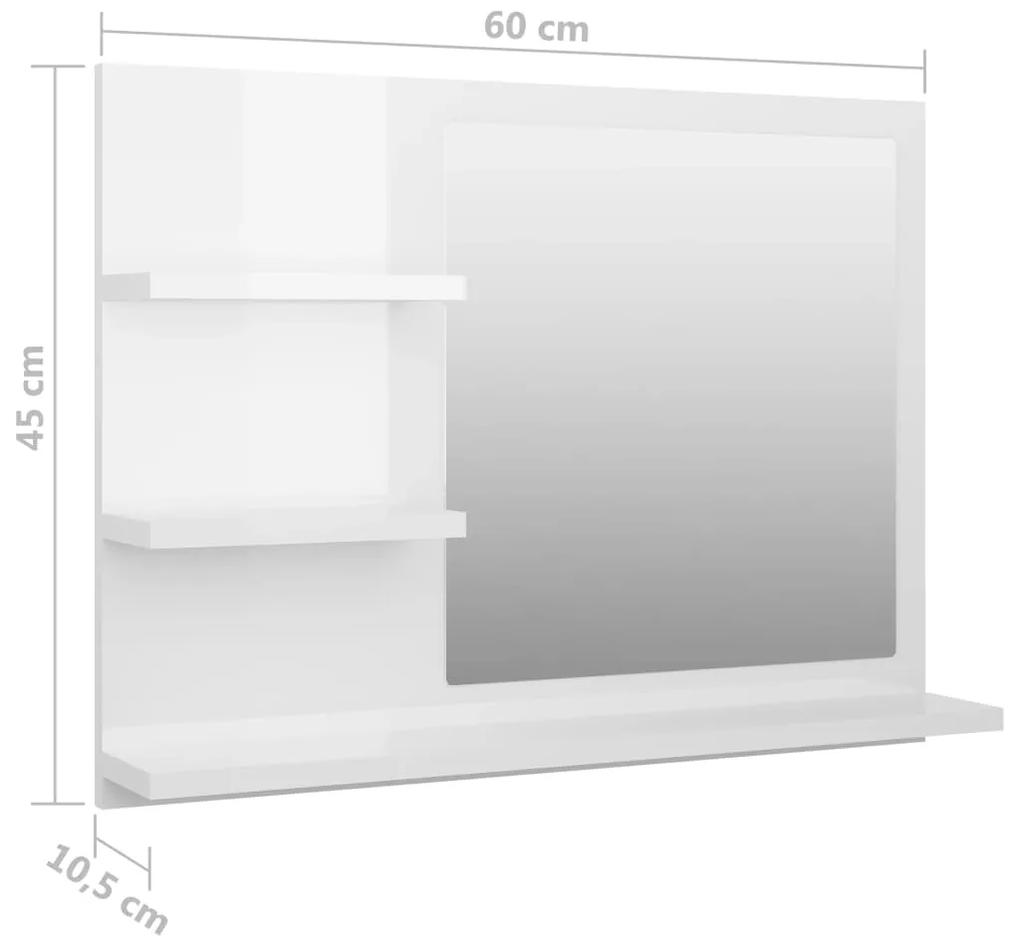 Specchio da Bagno Bianco Lucido 60x10,5x45 cm Legno Multistrato