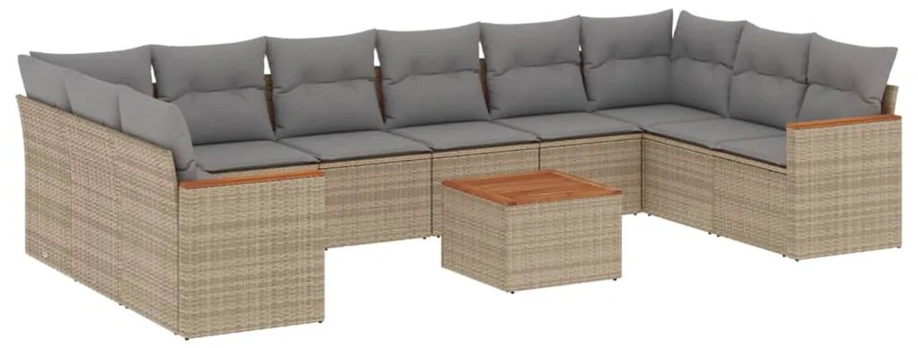 Set divani da giardino 11 pz con cuscini beige in polyrattan