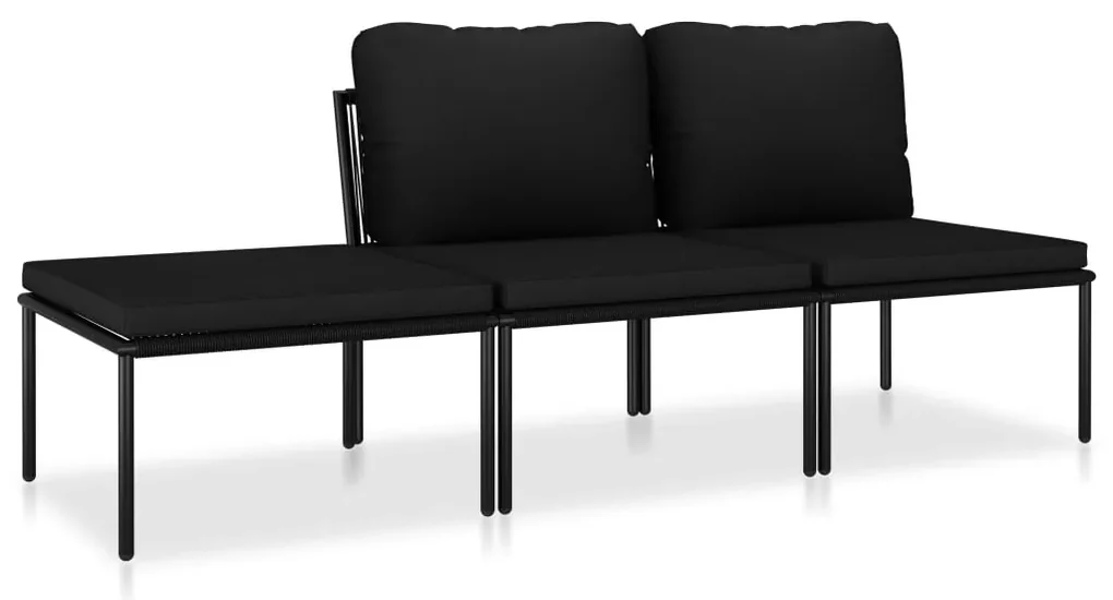 Set divani da giardino 3 pz con cuscini neri in pvc