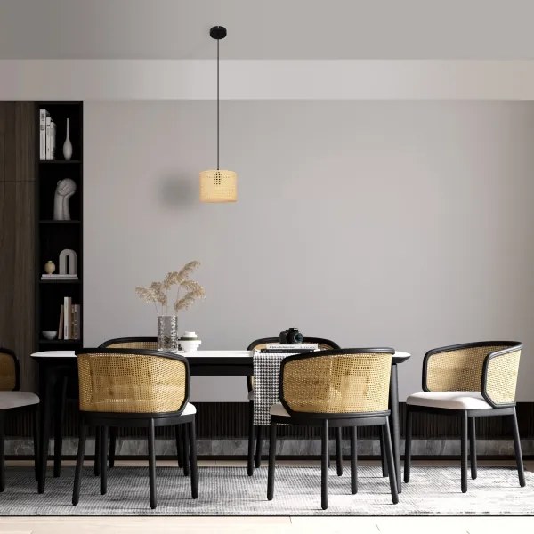 Lampadario a sospensione con filo ALBA 1xE27/15W/230V diametro 20 cm rattan/nero