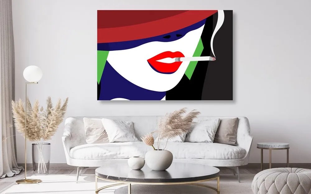 Stampa su tela – Donna con cappello in stile pop art