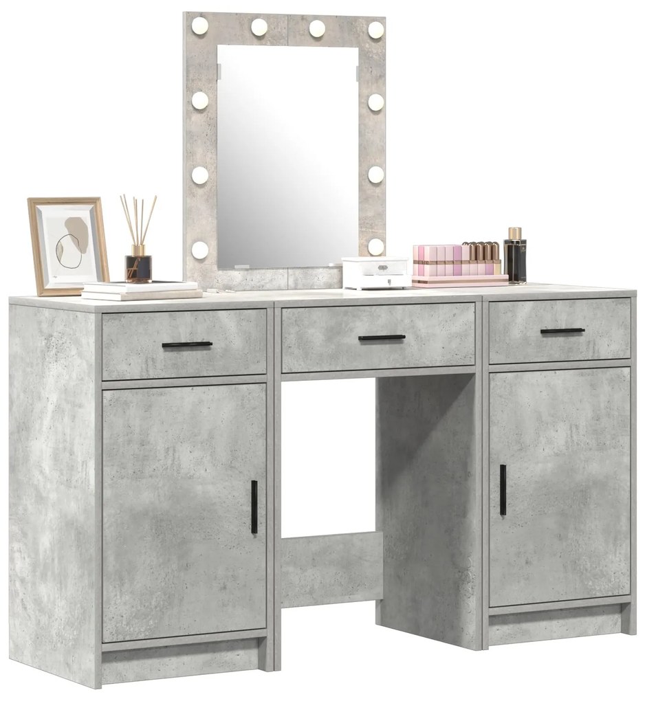Set di mobile da trucco a 3 pezzi con led in legno ingegnerizzato grigio