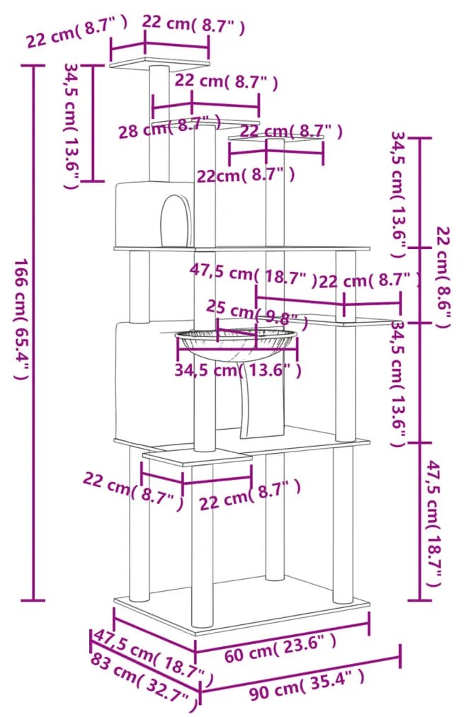 Albero per Gatti con Tiragraffi in Sisal Grigio Scuro 166 cm