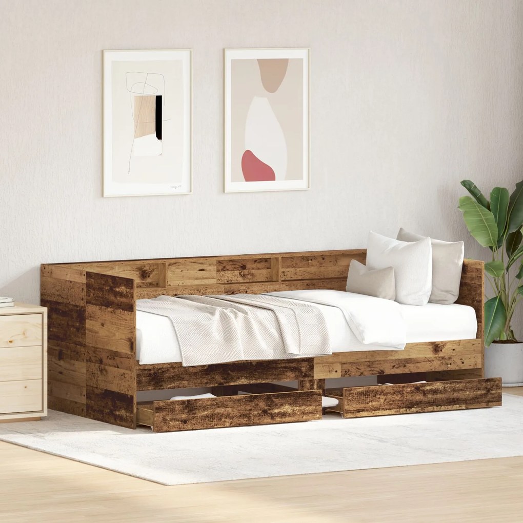 Letto a giorno con cassetto legno vecchio legno ingegnerizzato
