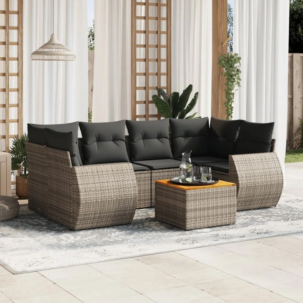 Set divani da giardino 7 pz con cuscini grigio in polyrattan