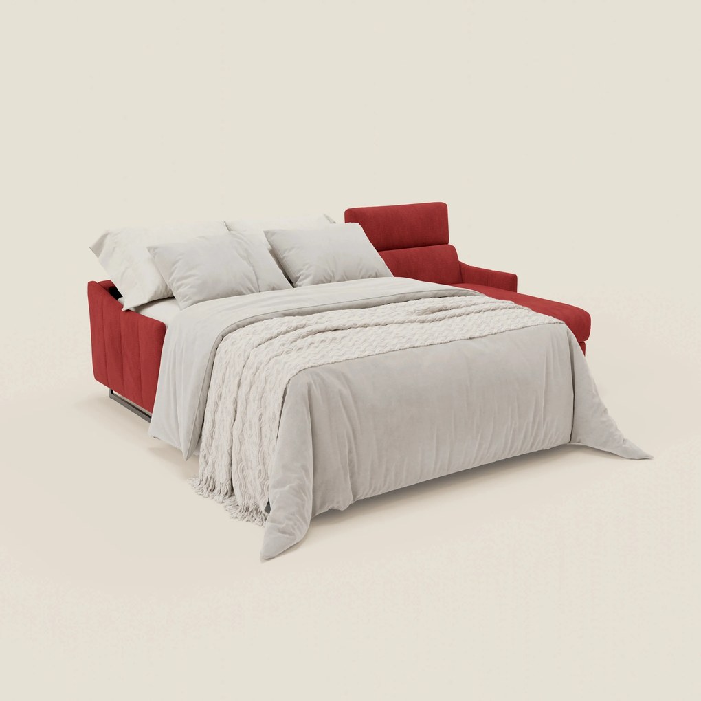 Loto Divano Letto Angolare con Penisola contenitore, Poggiatesta, Materasso Alto H18 in morbido tessuto impermeabile T14 rosso
