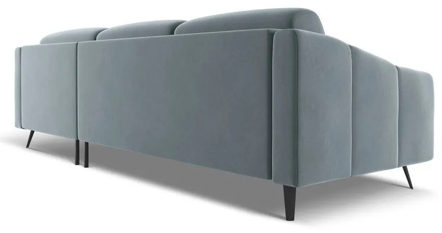 Divano angolare azzurro (con penisola a destra) con rivestimento in velluto Nalu – Makamii