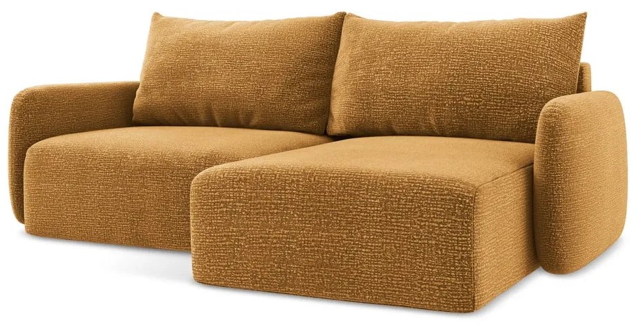 Divano angolare arancione allungabile/con contenitore (con penisola a destra) Kalena – Makamii