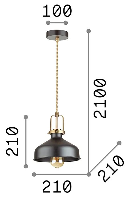 Sospensione Industrial-Minimal Eris-1 Metallo Nero 1 Luce E27