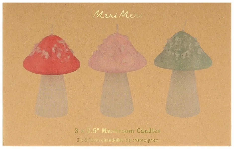 Candele in set da 3 pezzi Mushroom - Meri Meri