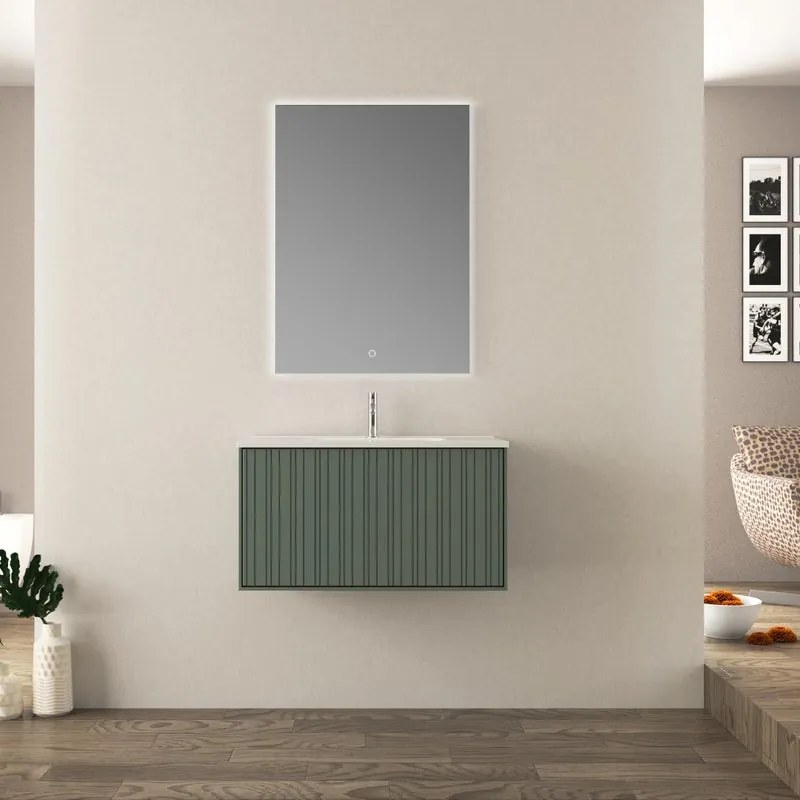 Mobile da bagno sotto lavabo Domino verde opaco L 80 x H 43 x P 46 cm 1 cassetto, lavabo non incluso