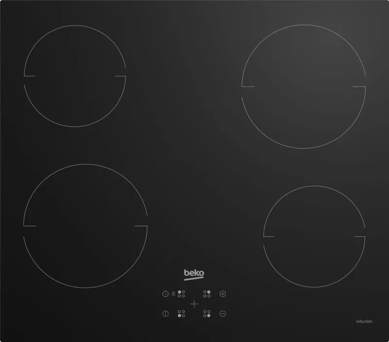 Beko - HII64401QT: Piano a Induzione, 4 Zone, 60 cm. Colore del prodotto: Nero, Posizionamento dell'apparecchio: Da incasso, Dimensione della