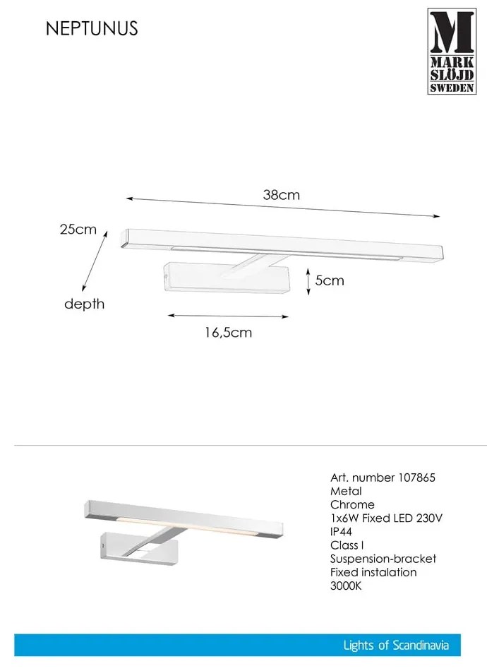 Lampada da parete a LED in argento (lunghezza 38 cm) Neptunus - Markslöjd