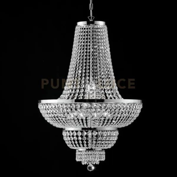 Lampadario in ferro e ottone cromato con strass 10 luci mozart