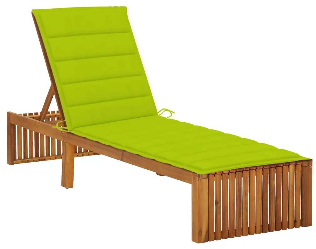 Lettino Prendisole Con Cuscino İn Legno Massello Di Acacia /