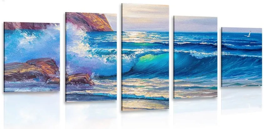 Quadri 5 pezzi – Onde del mare sulla costa