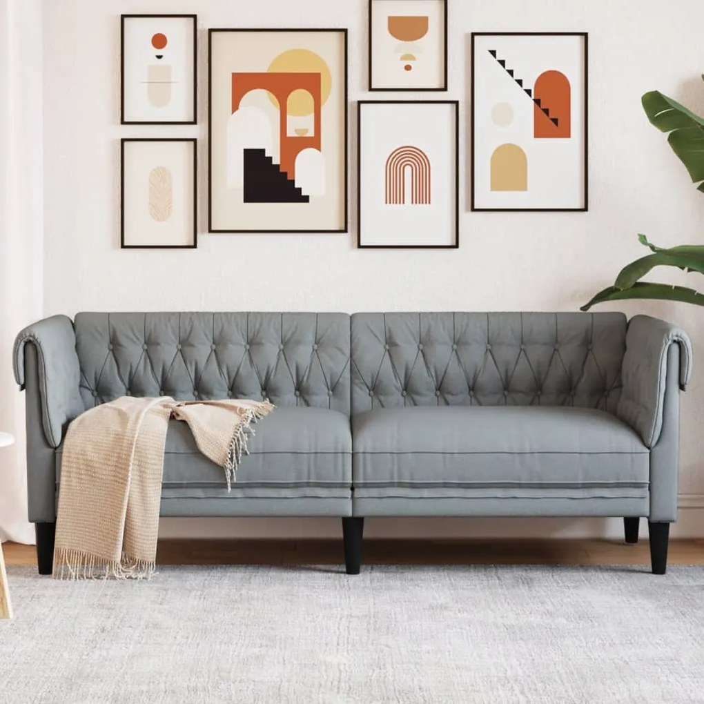 Divano Chesterfield A 3 Posti Grigio Chiaro İn Tessuto /
