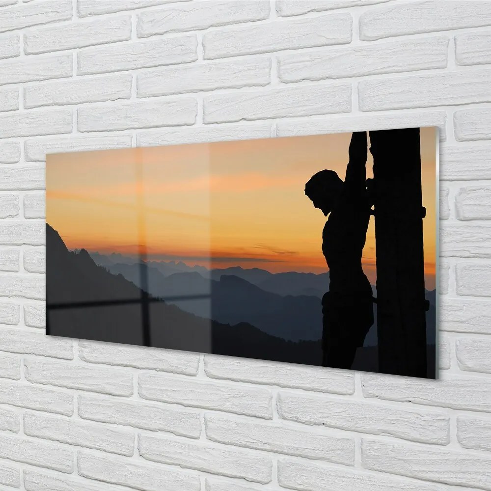 Quadro in vetro Tramonto di gesù crocifisso 100x50 cm 2 appendini