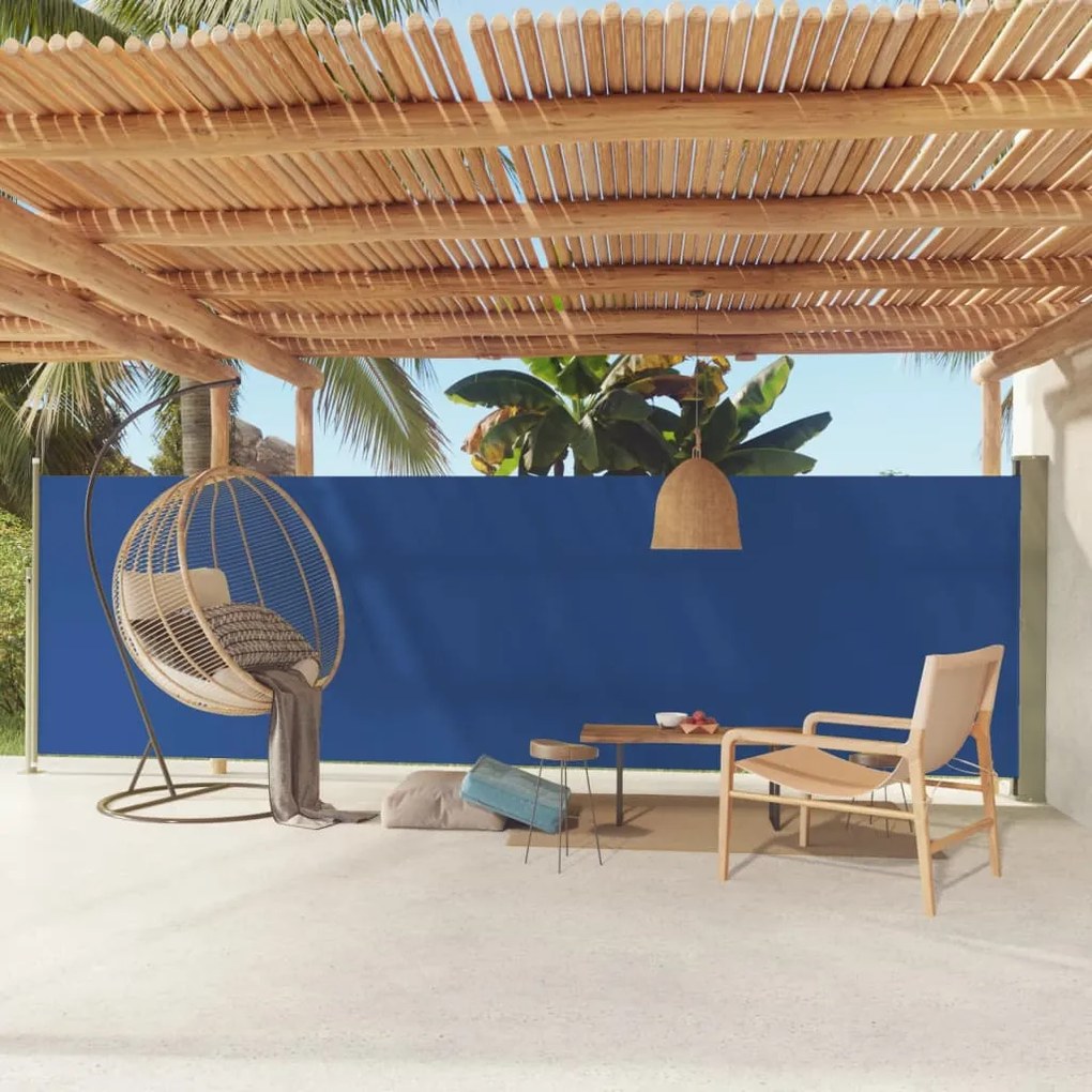 Tenda Da Sole Laterale Retrattile Per Patio 160x600 Cm Blu /