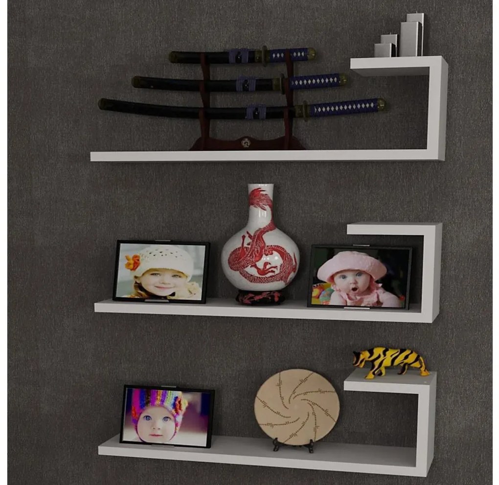 SET 3x Mensola da parete EMILY 18x60 cm bianca