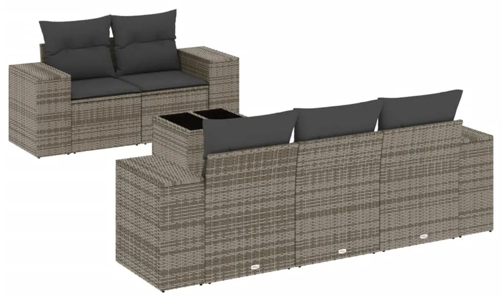 Set divano da giardino 6 pz con cuscini grigio in polyrattan