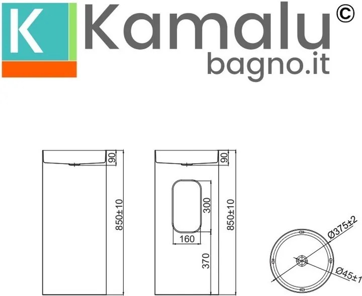 Kamalu - Lavabo da terra cilindrico con drenaggio laterale finitura gun metal | KGL46000L