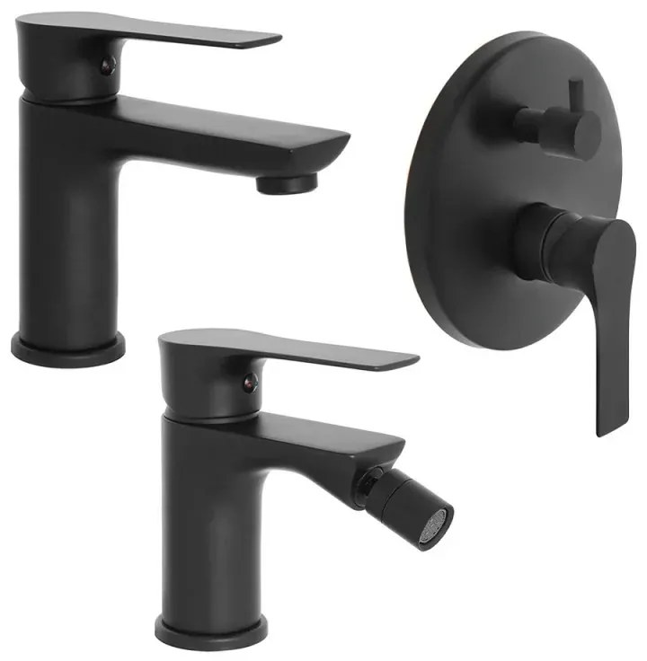 Set miscelatori lavabo bidet e doccia con deviatore Flat nero opaco
