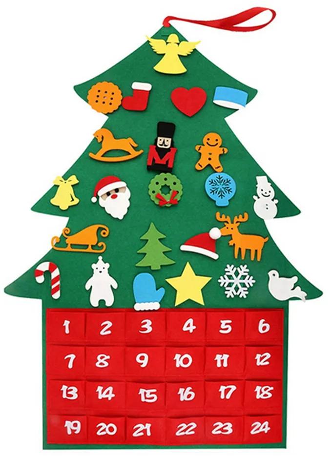 Calendario dell&#8217;Avvento in feltro DIY Albero di Natale 90 cm 24 pezzi da parete Wisdom