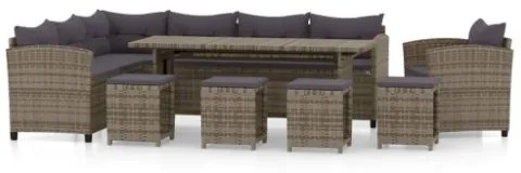 Set Divani da Giardino 7 pz con Cuscini in Polyrattan Grigio