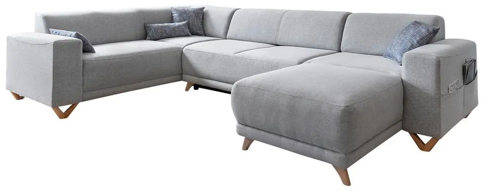 Divano angolare grigio chiaro allungabile e con contenitore (penisola a sinistra/a U) Classy Sophie – Miuform